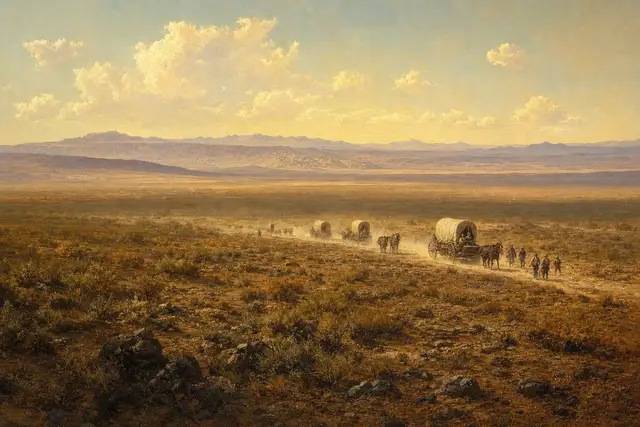 The road back: The survivors turning east across the desert toward Albuquerque. (AI illustration)